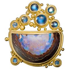 Boulder Opal Moonstone Gold "Bubble" Brooch