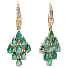 $1 No Reserve! - 3.12cttw Emerald & 0.10cttw Diamonds, 14k Yellow Gold Earrings