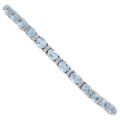 Aquamarine Colour Topazs, Diamonds, 18 Karat White Gold Bracelet