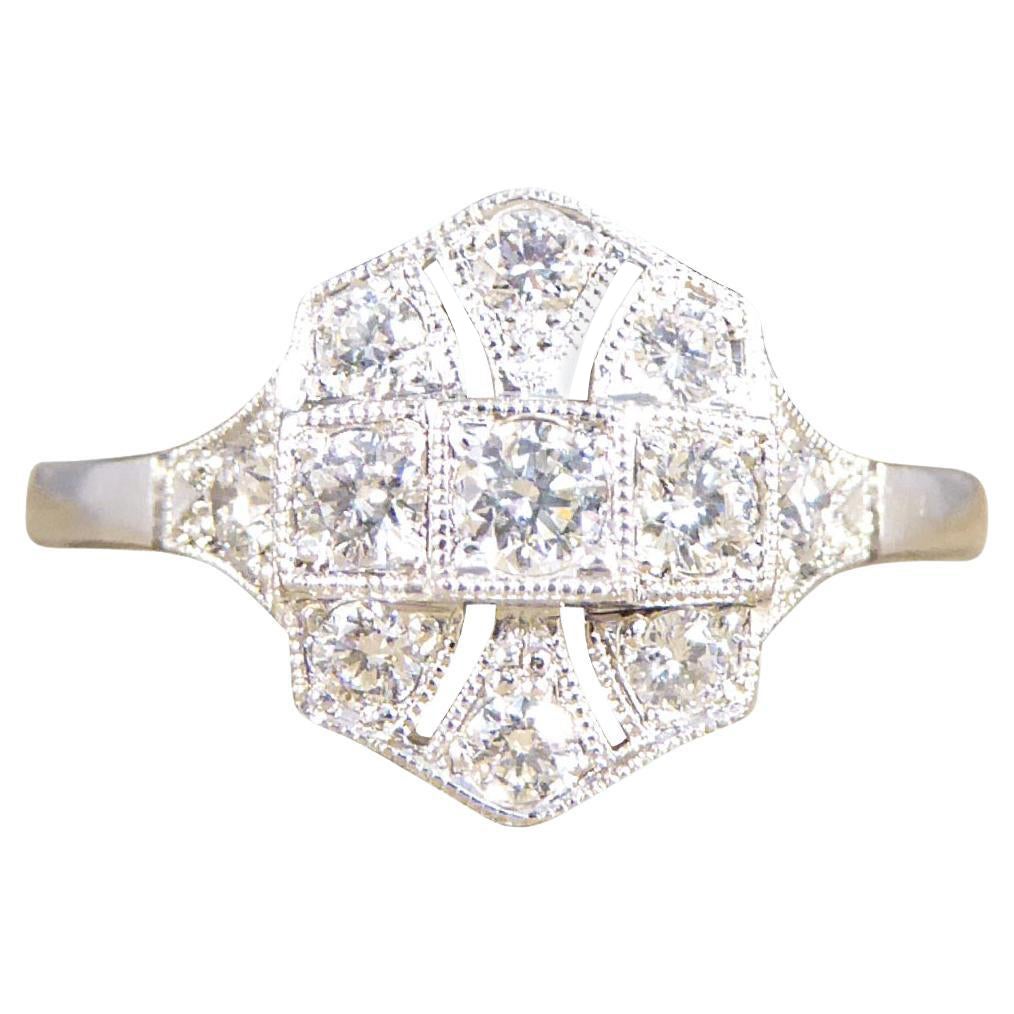 Art-Déco-Replica-Diamant-Plakette-Ring aus 18 Karat Weißgold