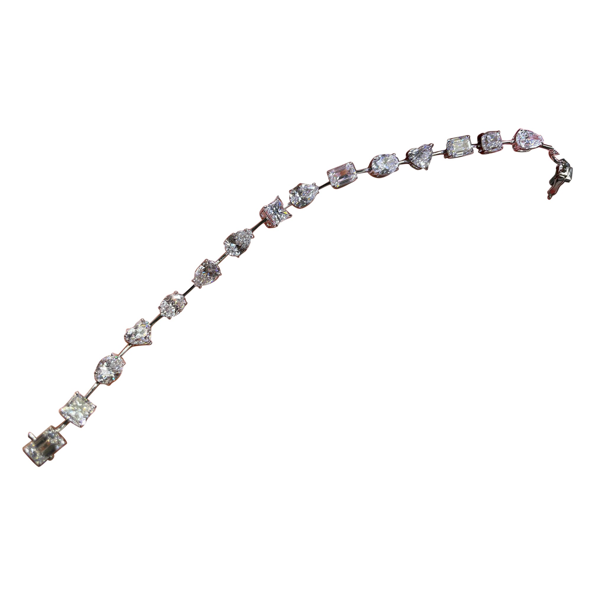 Bracelet tennis en diamants de forme mixte de 11,3 carats certifiés GIA, de couleur D/E/F 