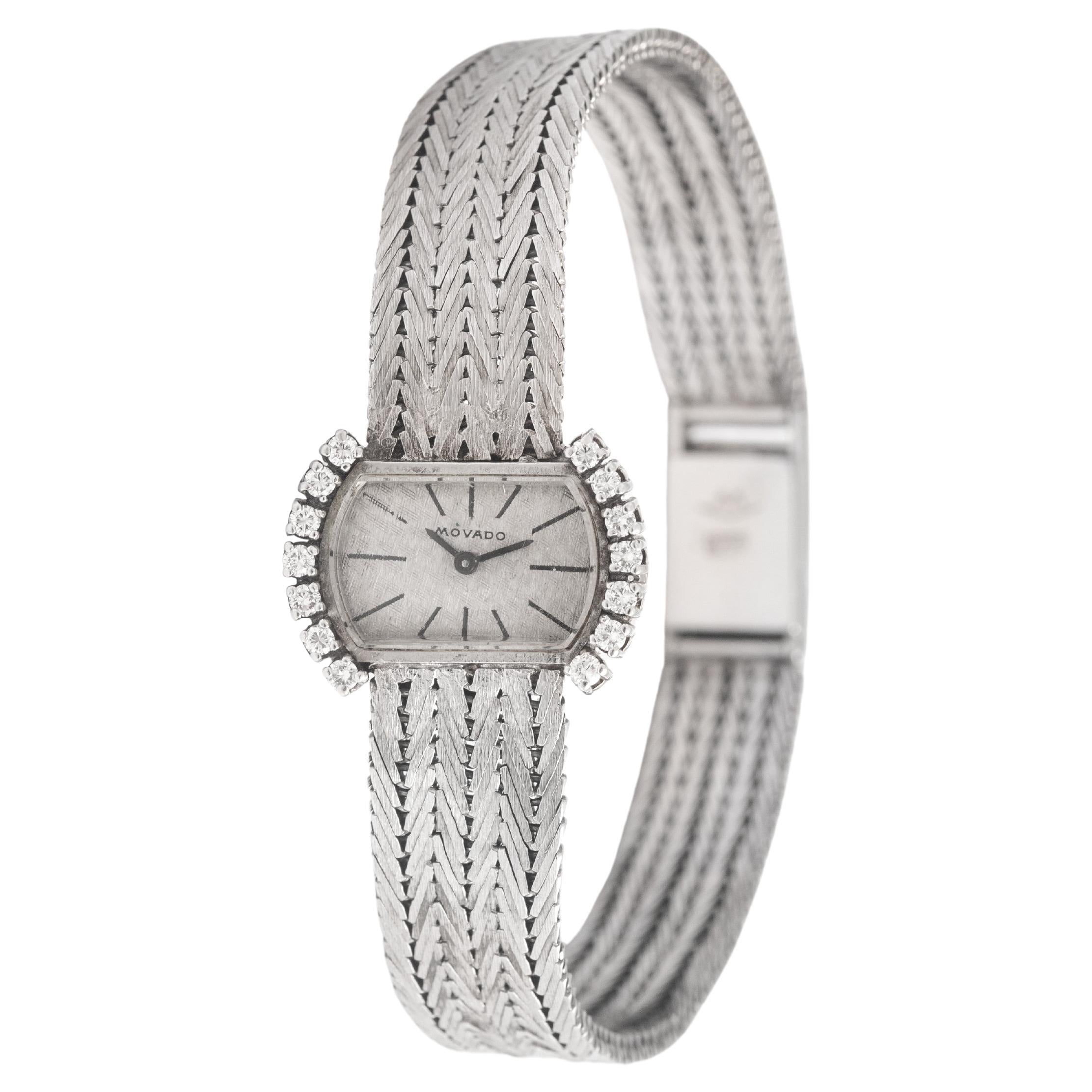 Movado Diamond White Gold Wristwatch 1970S For Sale