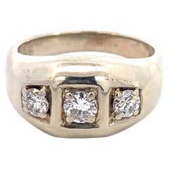 Vintage Gents 14Karat White Gold 1Carat Round Diamond Fashion Ring 