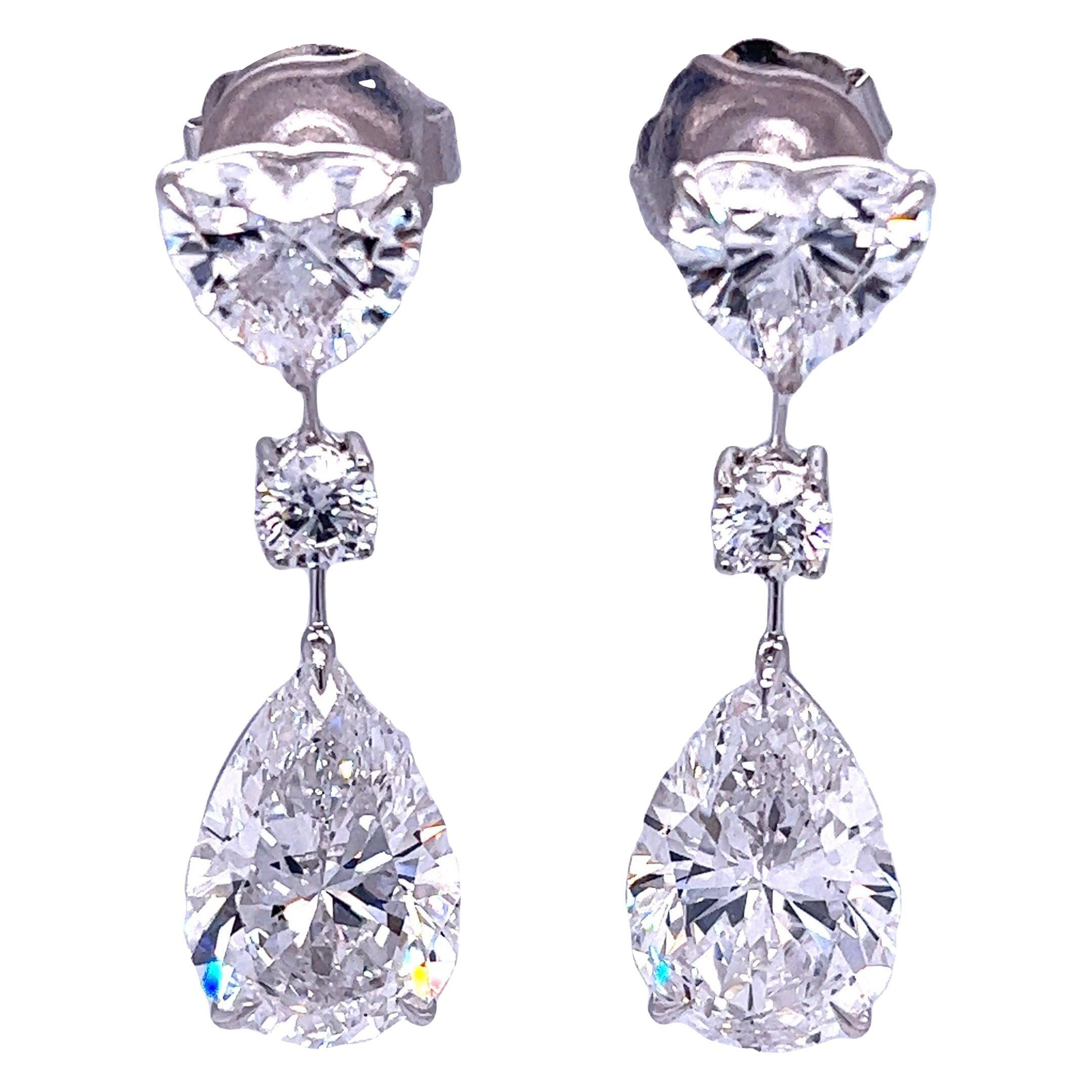 David Rosenberg 16.72 Ct D Flawless GIA Pear Round & Heart Shape Diamond Earring For Sale