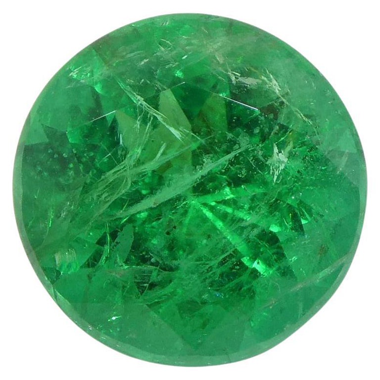 2.32 Carat Round Vivid Green Emerald Gia Certified Brazil For Sale