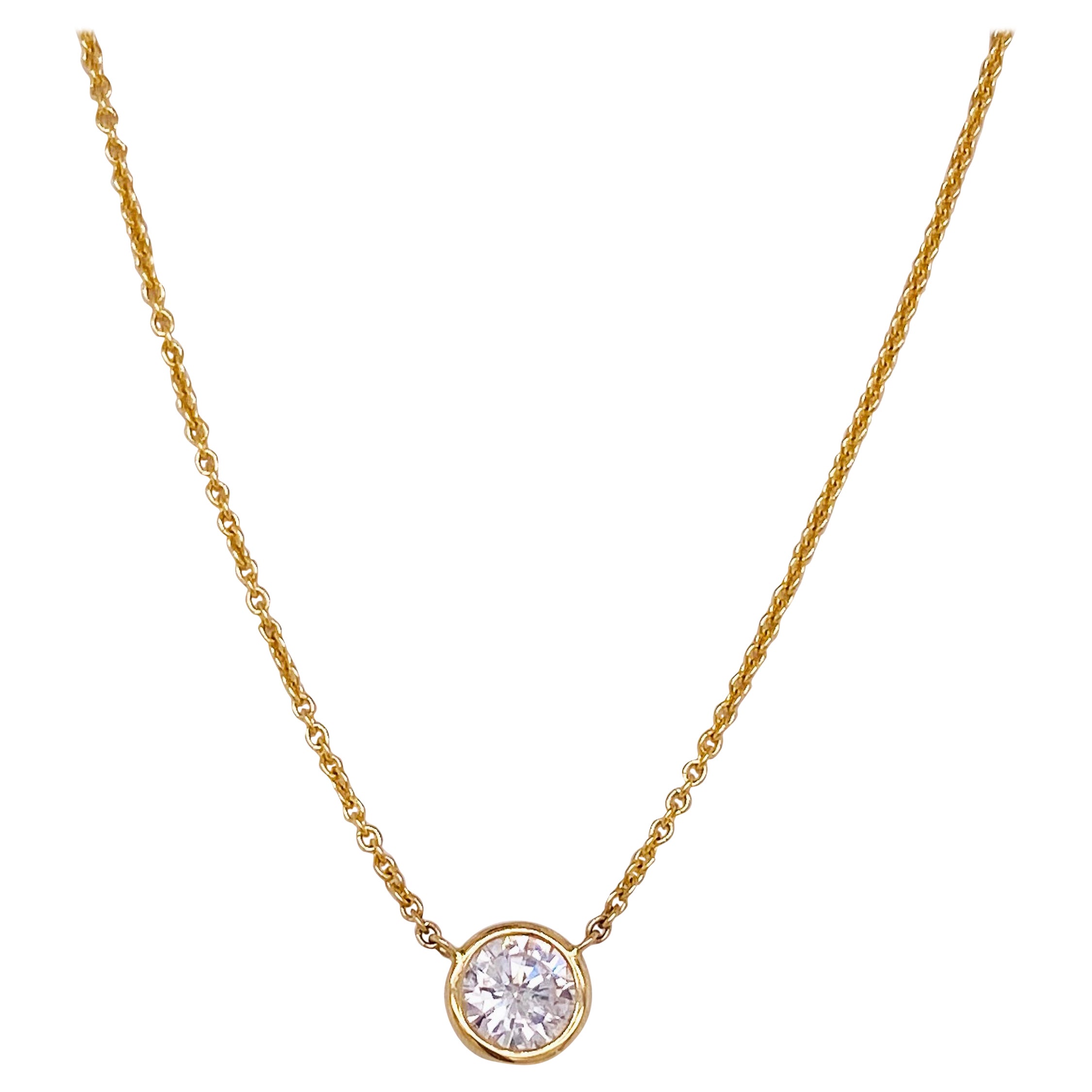 Diamond Solitaire 1/2 Carat Necklace .50 Carats in 14K Yellow Gold Stackable  LV For Sale