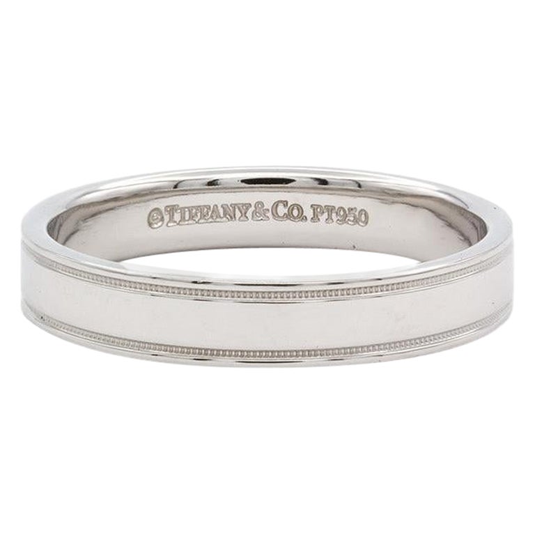 Tiffany & Co. Platinum Double Milgrain Mens Wedding Band Ring For Sale