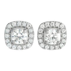 LB Exclusive 14k White Gold 0.50 Carat Diamond Cushion Halo Stud Earrings