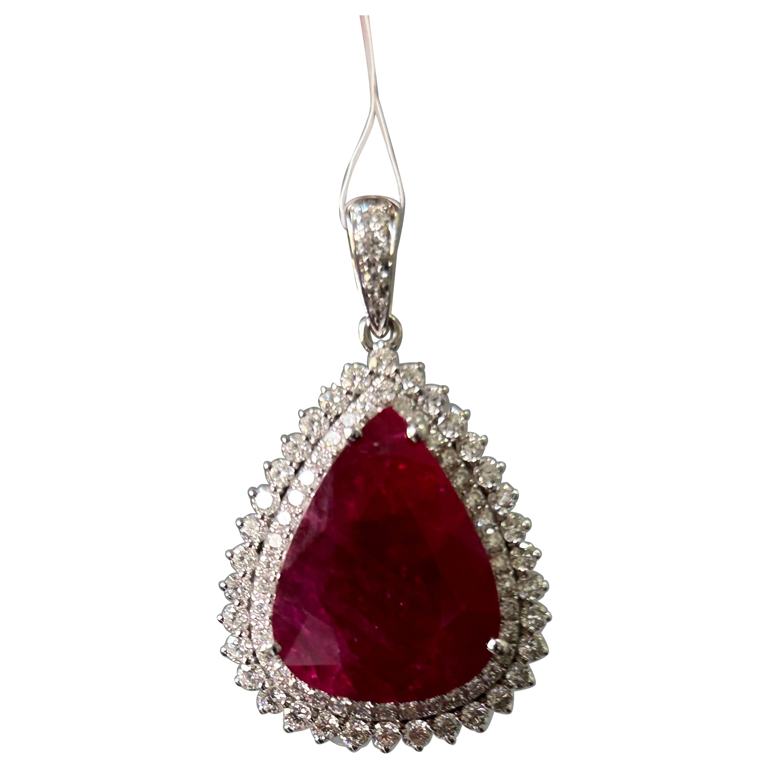 10.98 Carat Natural Mozambique Ruby and Diamond Pendant For Sale