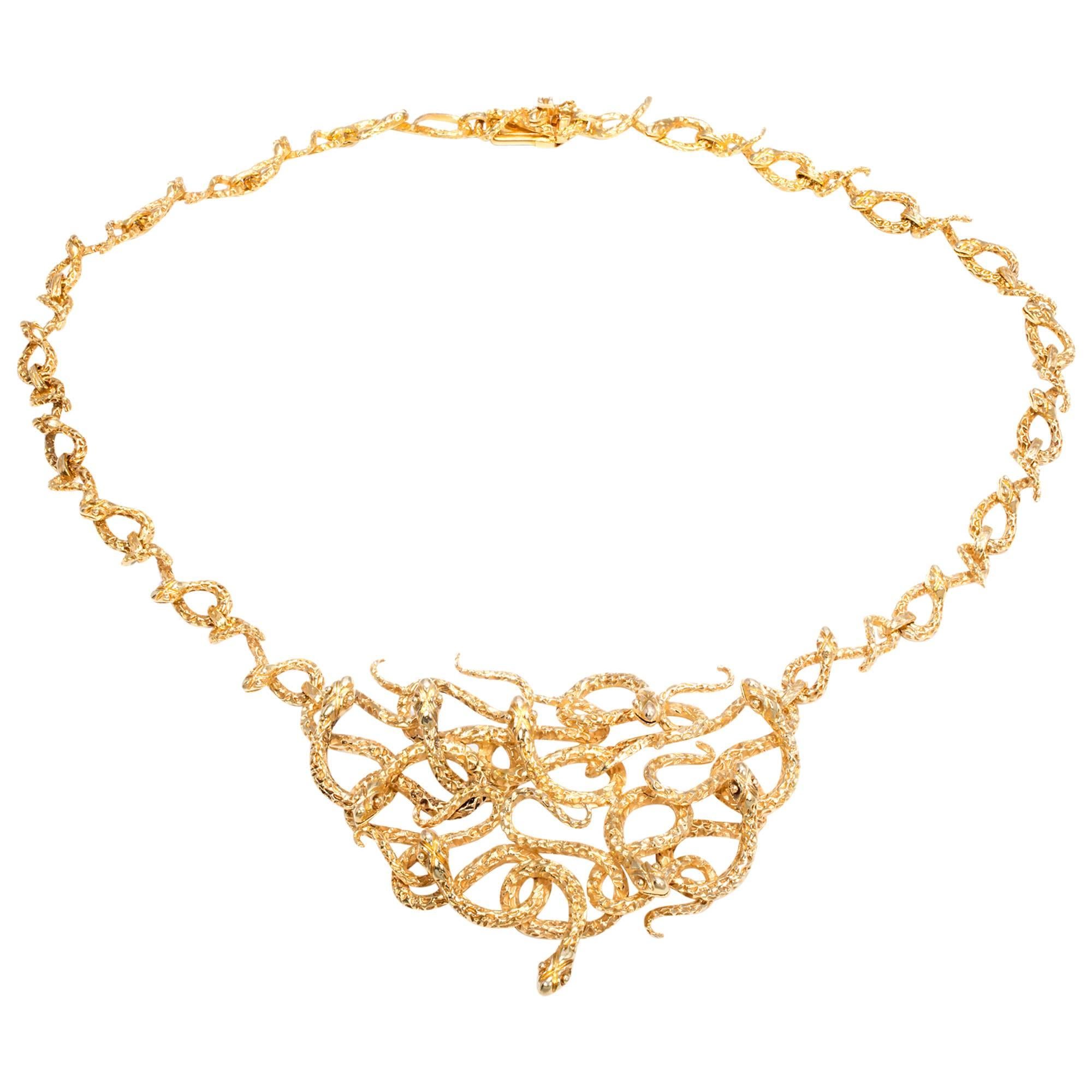 Gold Medusa Snake Necklace Pendant 