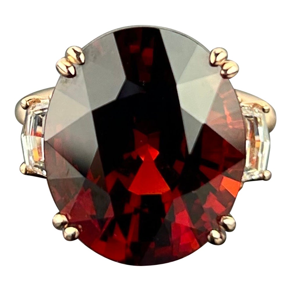 Certified 21.03 Carat Mandarin Garnet and Diamond Three-Stone Engagement Ring For Sale