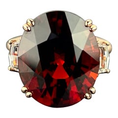 Certified 21.03 Carat Mandarin Garnet and Diamond Three-Stone Engagement Ring