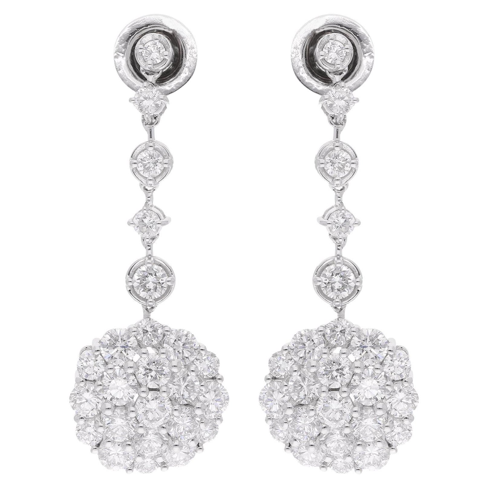 3.99 Carat Diamond Dangle Earrings 10 Karat White Gold Handmade Fine Jewelry
