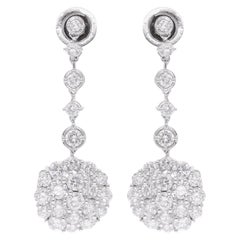 3.99 Carat Diamond Dangle Earrings 10 Karat White Gold Handmade Fine Jewelry