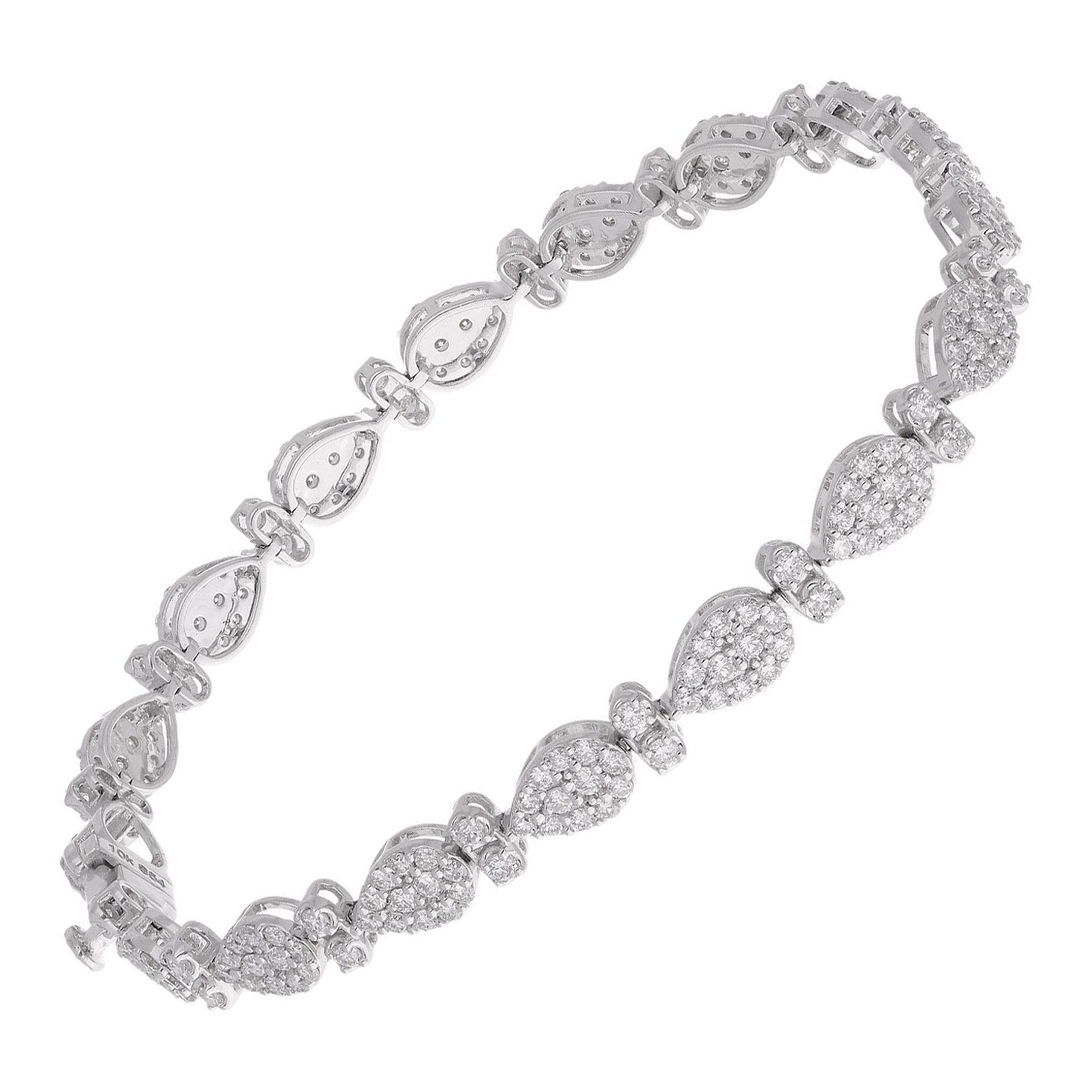 2.9 Carat Diamond Charm Bracelet 10 Karat Solid White Gold Handmade Fine Jewelry For Sale