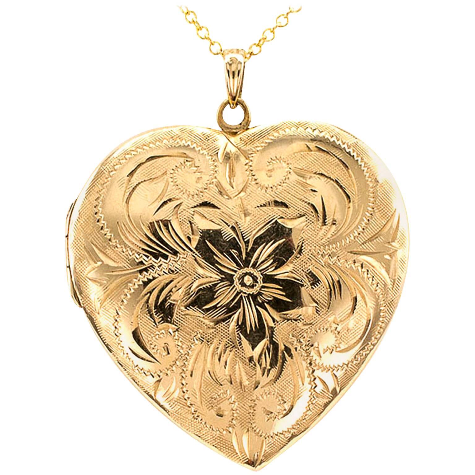 1950s Hand Engraved Heart-Shaped Locket