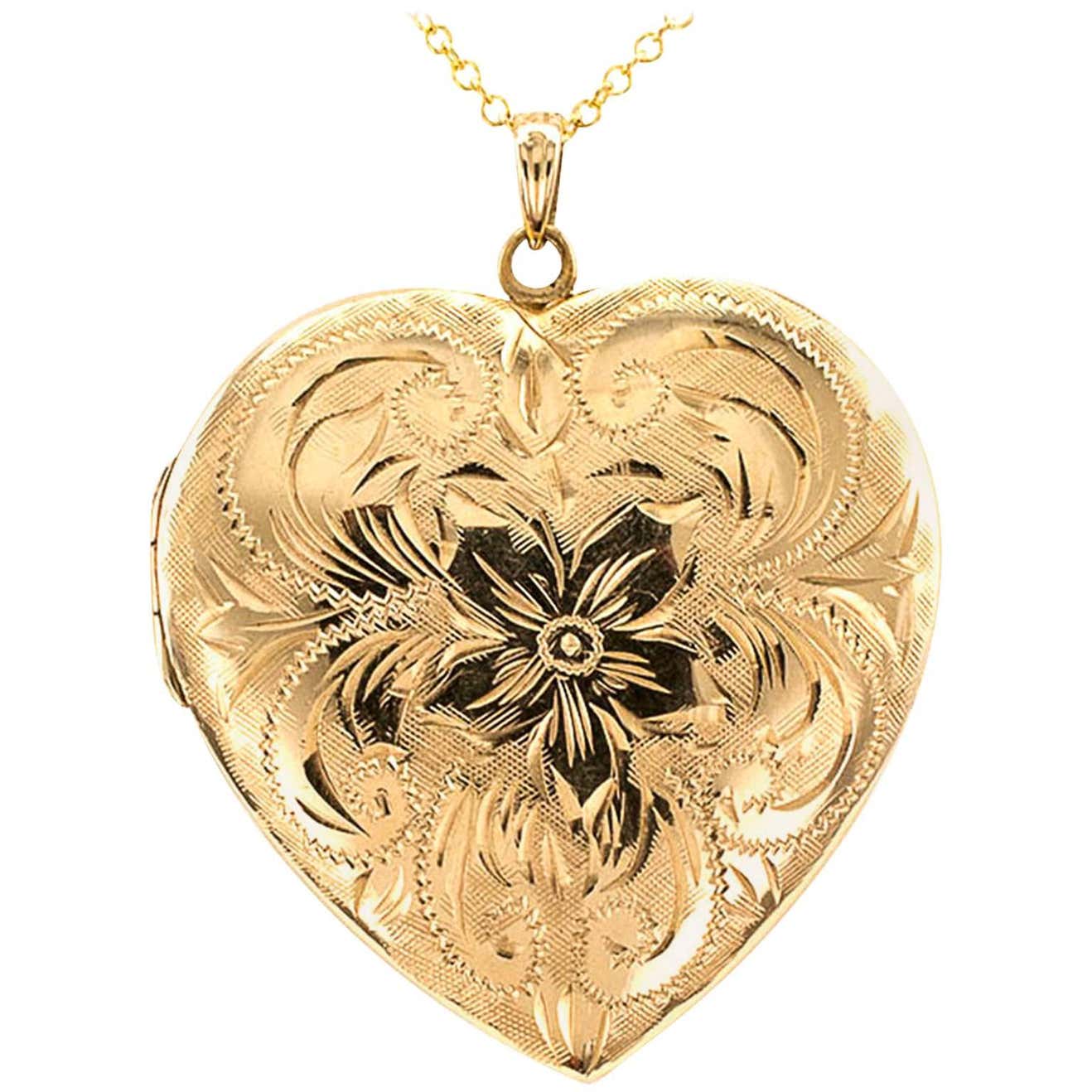 1950s Hand Engraved Heart-Shaped Locket at 1stDibs
