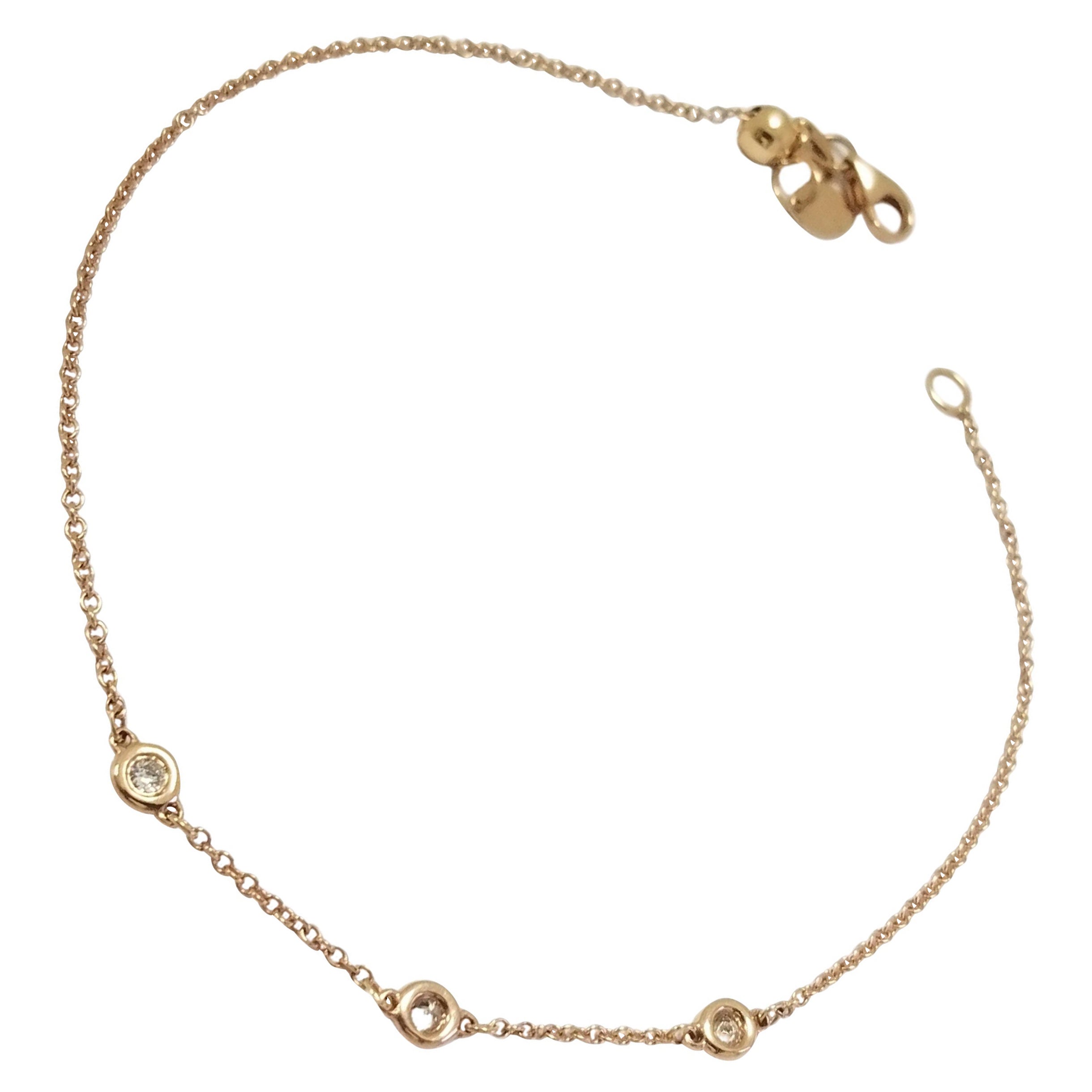 Bracelet 3 chaînes en or rose 14 carats avec diamants au mètre