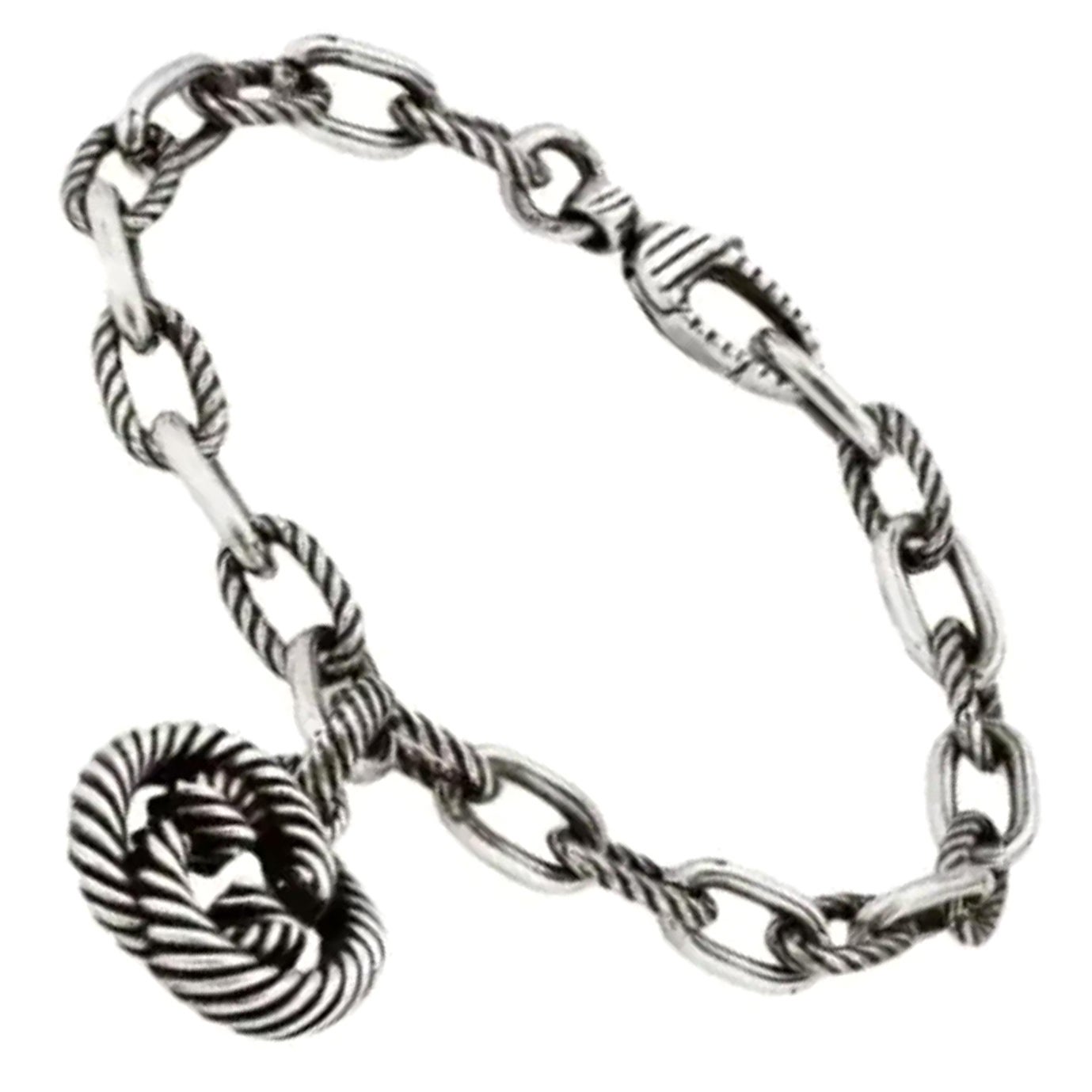 Gucci Interlocking G Twisted Charm Bracelet 925 Sterling Silver 7 Inches