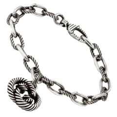 Used Gucci Interlocking G Twisted Charm Bracelet 925 Sterling Silver 7 Inches