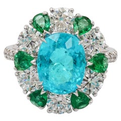 Bague Spectra Fine Jewelry certifiée AGL, tourmaline Paraiba, diamant et émeraude