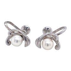 Mikimoto Estate Akoya Pearl Clips Earrings Sterling Silver 3.53 Grams