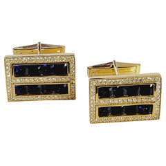 Sapphire Diamond Cufflink Stud Set 14Karat Gold