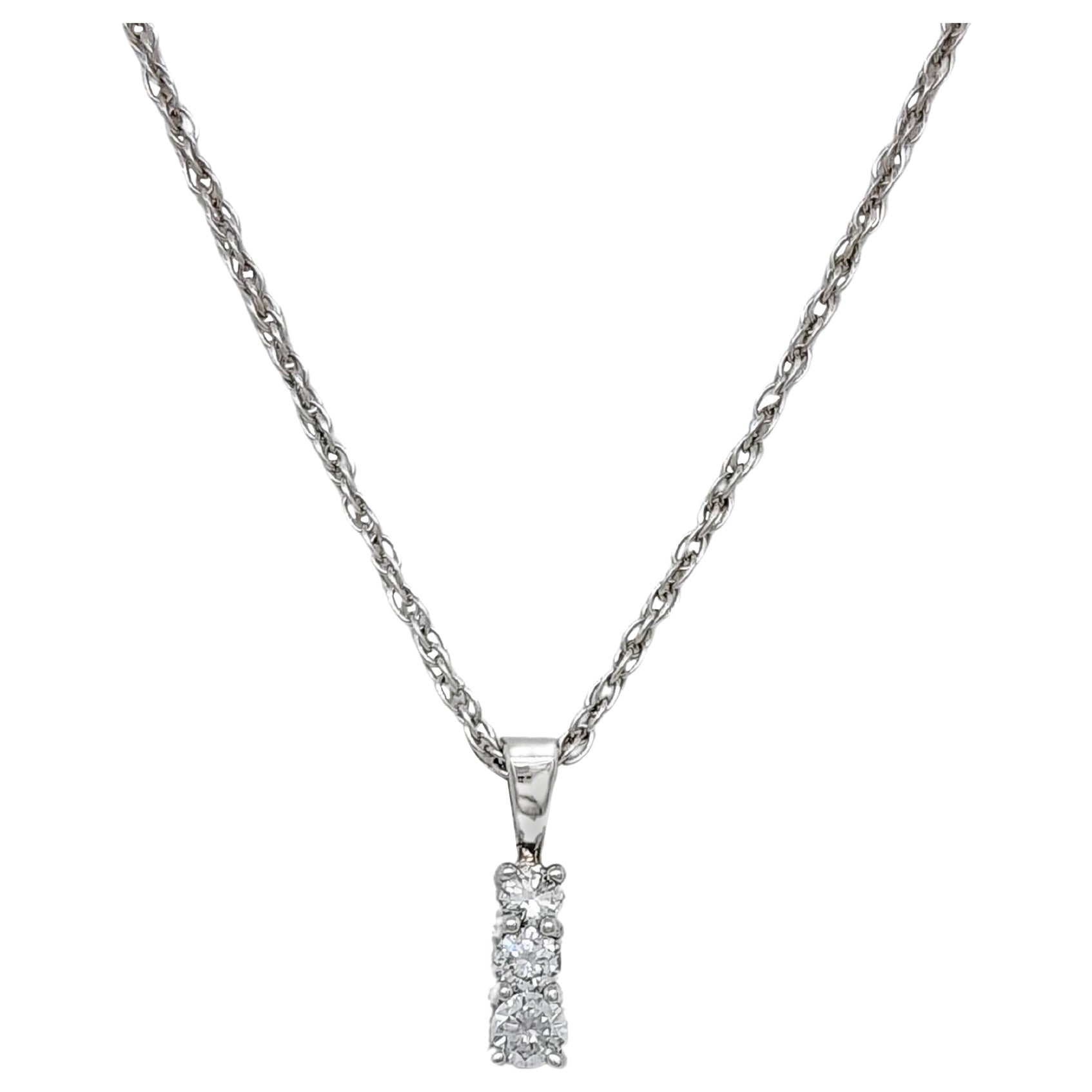 Three Stone Round Diamond Pendant Necklace in 14k White Gold