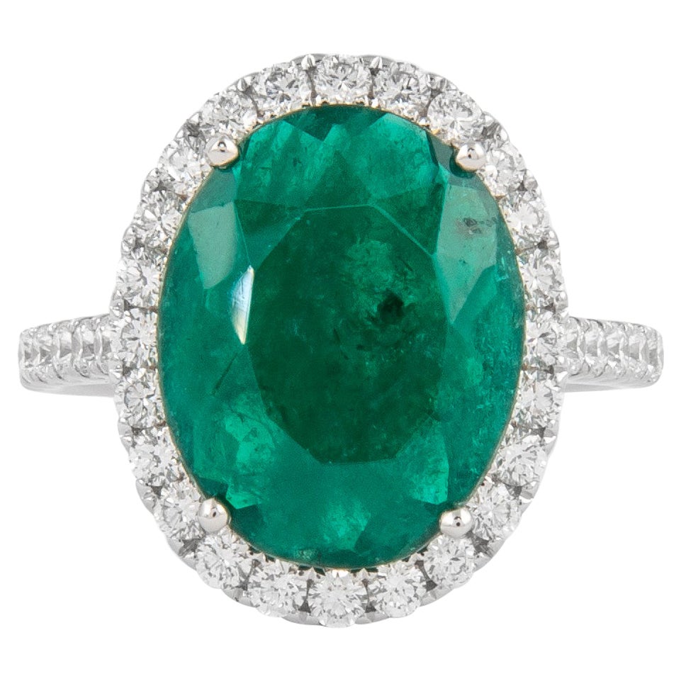 GIA 4.05 Carat Oval Shape Emerald and Diamond Rings 18k Gold For Sale