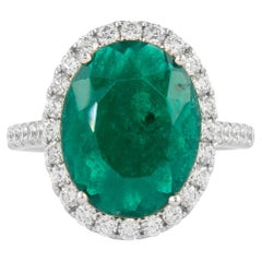 GIA 4.05 Carat Oval Shape Emerald and Diamond Rings 18k Gold