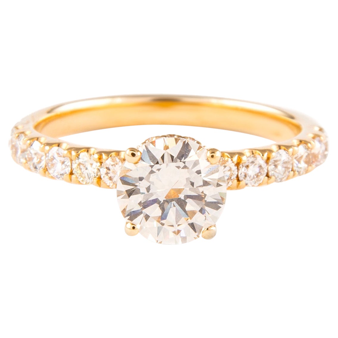 1.58 Carat Round Brilliant Diamond Ring 18 Karat Yellow Gold For Sale