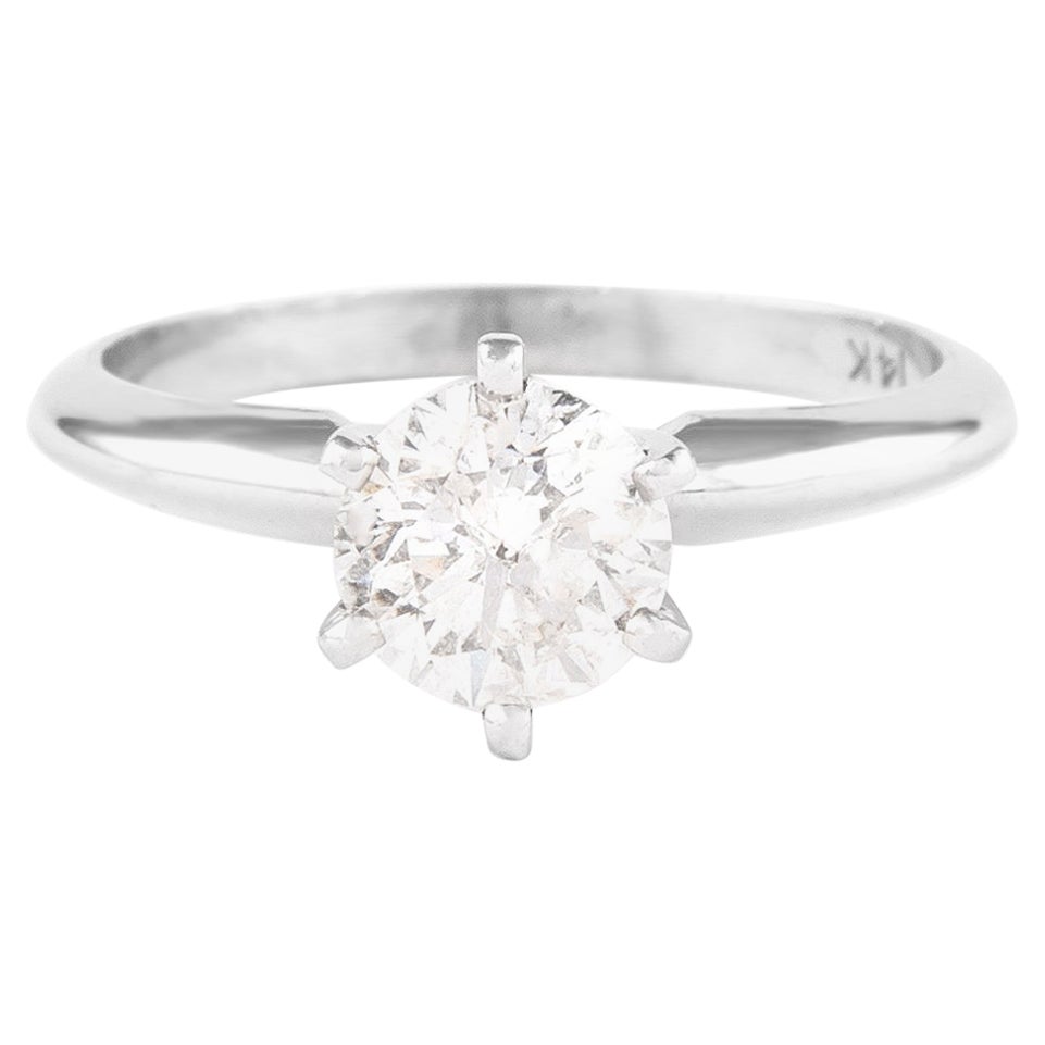 Bague solitaire ronde et brillante de 0,92 carat en or blanc 14 carats