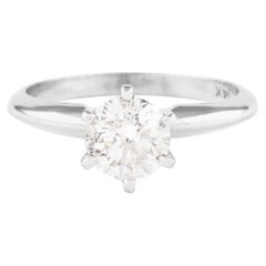 Bague solitaire ronde et brillante de 0,92 carat en or blanc 14 carats