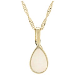 14 / 18 Karat Yellow Gold Bezel Set Pear Shape Opal Necklace
