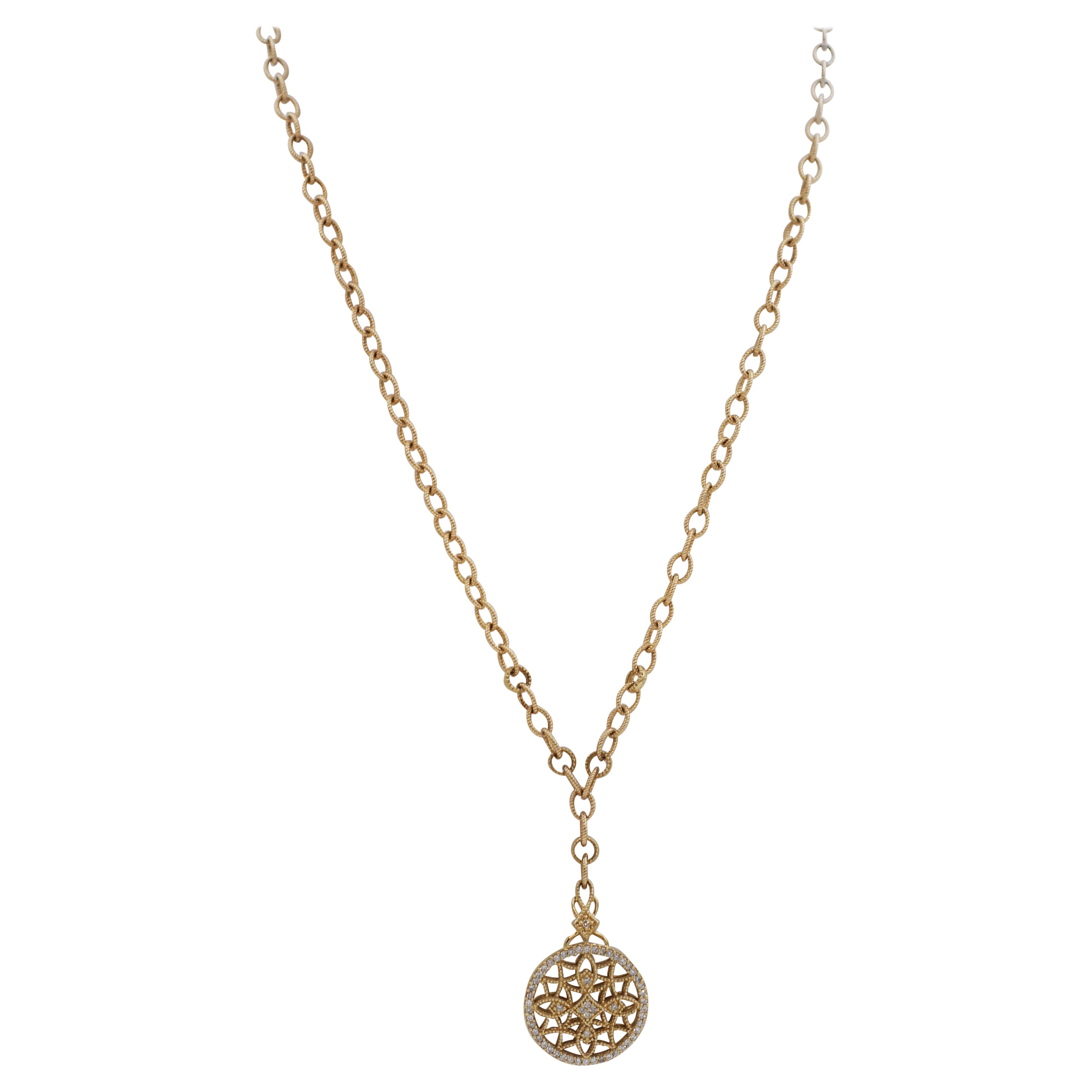 Effy 14k Gold Diamond Filigree Vintage Style Medallion Necklace For Sale