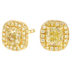 Gia Certified Light Yellow Cushion Vs1/Vs2 Handmade Stud Earrings 2.81 carat 14k