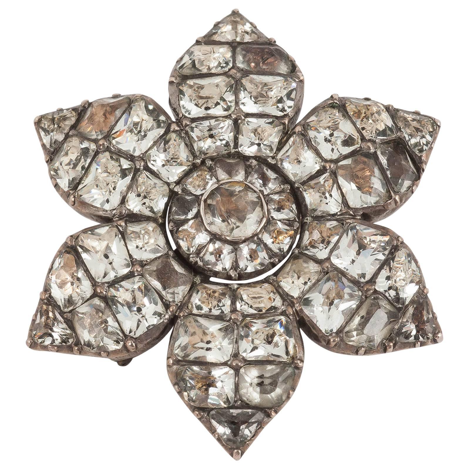 Georgian White Paste Brooch of a Flower, Mounted in Silver, English circa 1770 For Sale