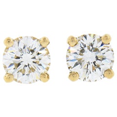 NEW Classic 14k Yellow Gold 0.50ct Round Ideal Cut Diamond 4-Prong Stud Earrings