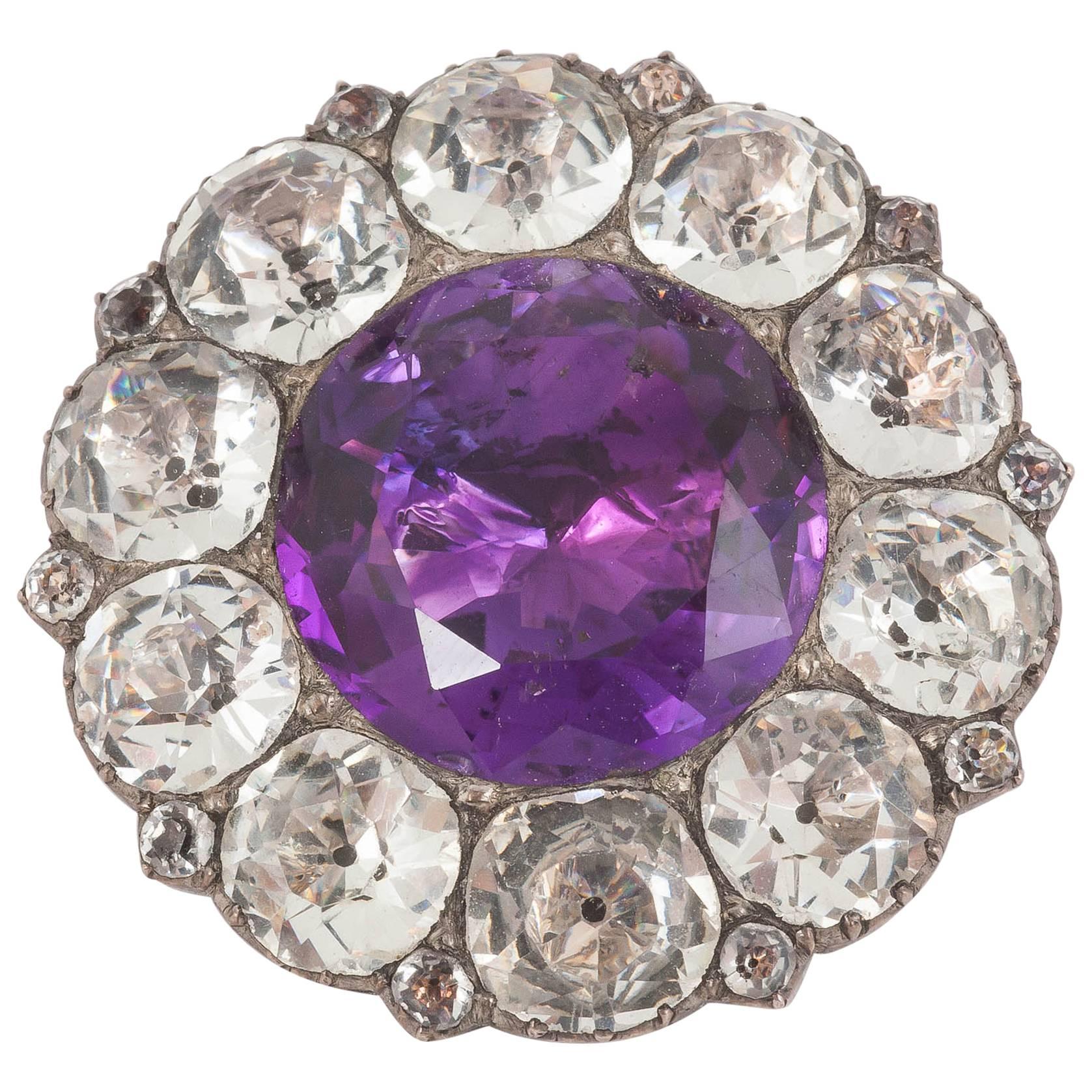 1820s English Real Amethyst and White Paste Brooch 