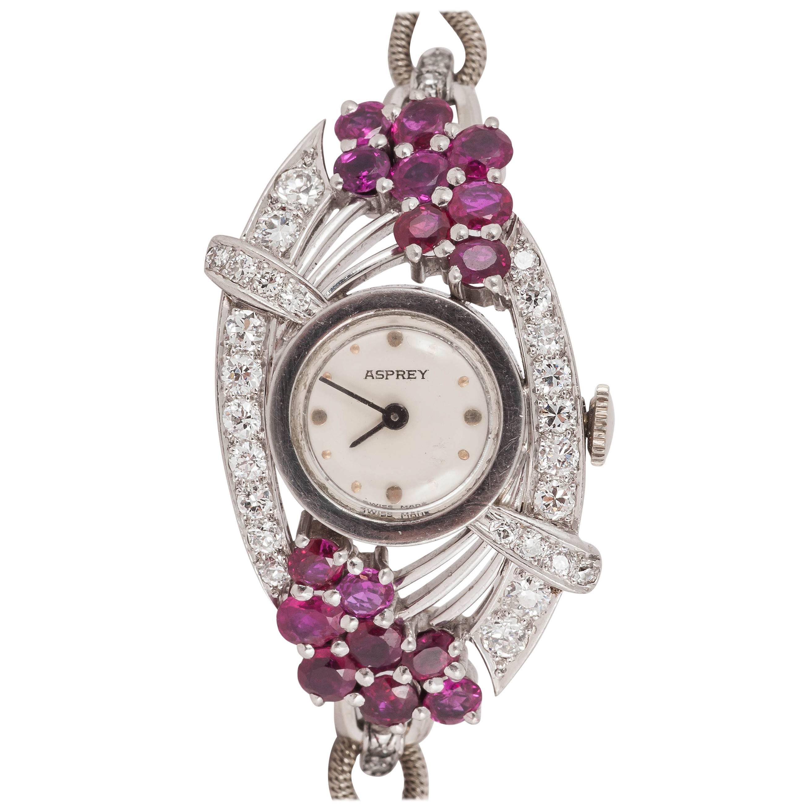 Asprey & Co. Ladies White Gold Diamond Ruby Evening Wristwatch