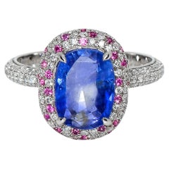 IGI 18k 3.22ct Unheated Blue Sapphire&Diamonds Antique Art Deco Engagement Ring