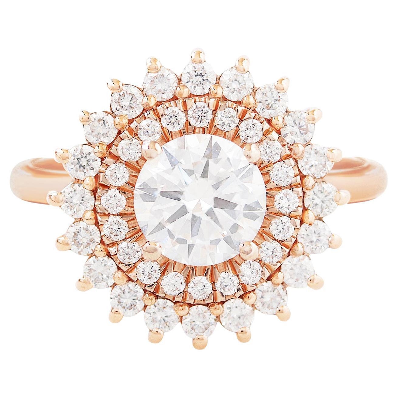 Double Halo Round Diamonds Ballerina Engagement Ring, Victorian Bold, Veronica