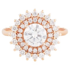 Double Halo Round Diamonds Ballerina Engagement Ring, Victorian Bold, Veronica