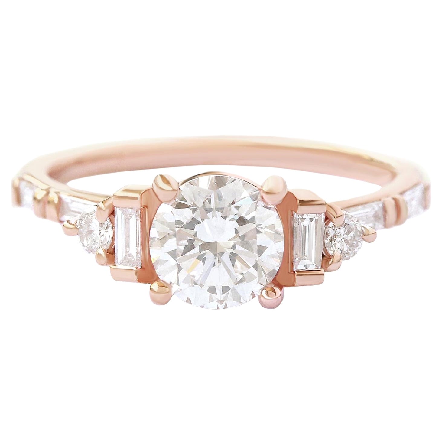 Round and Baguette Diamonds Cluster Engagement Ring, Alana