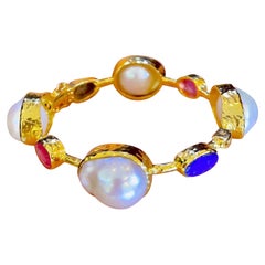 Bochic “Capri” Bangle, Australian Opal, Ruby & South Sea Pearls Set in 22k Gold 