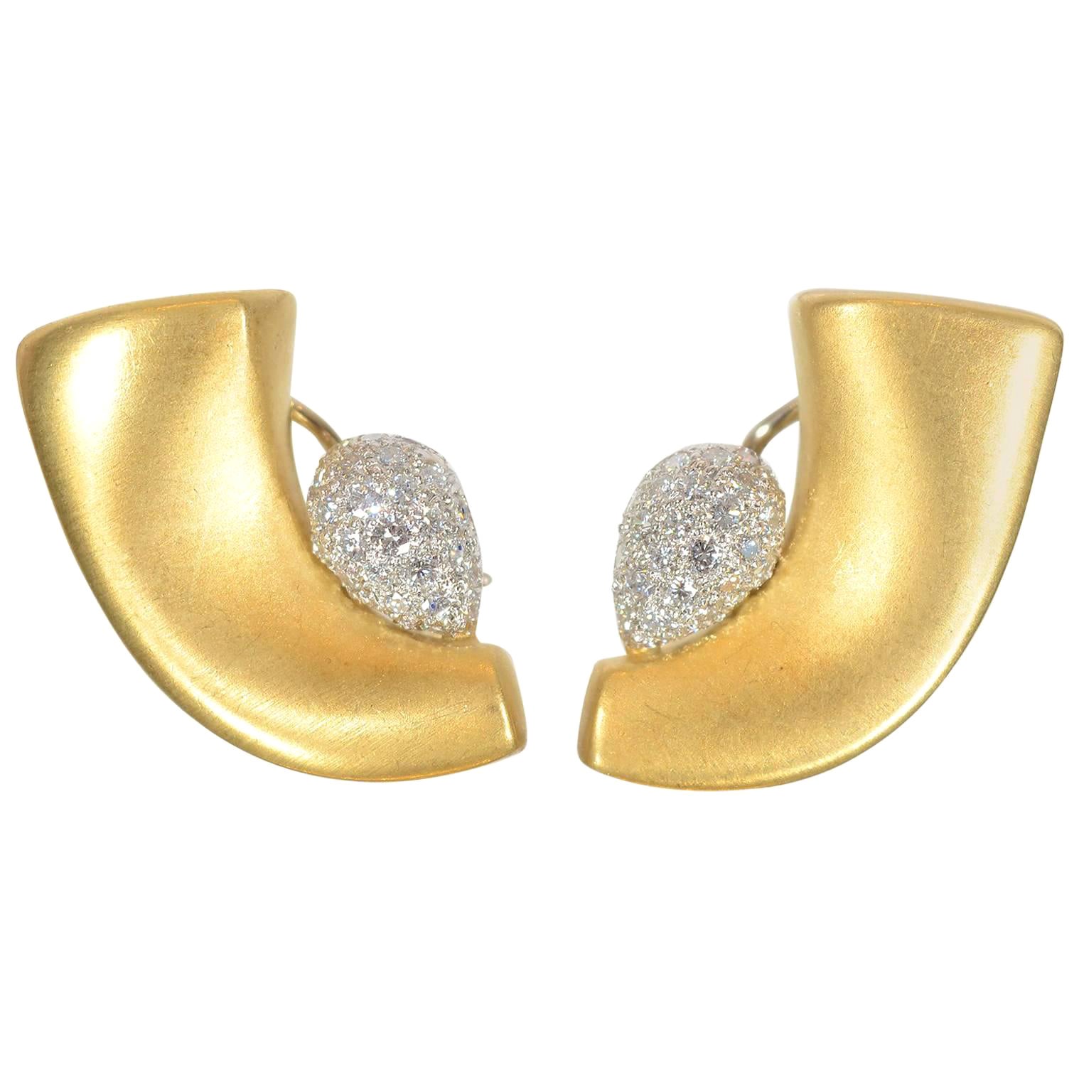 Marlene Stowe Crescent Earrings with Pave Diamonds For Sale