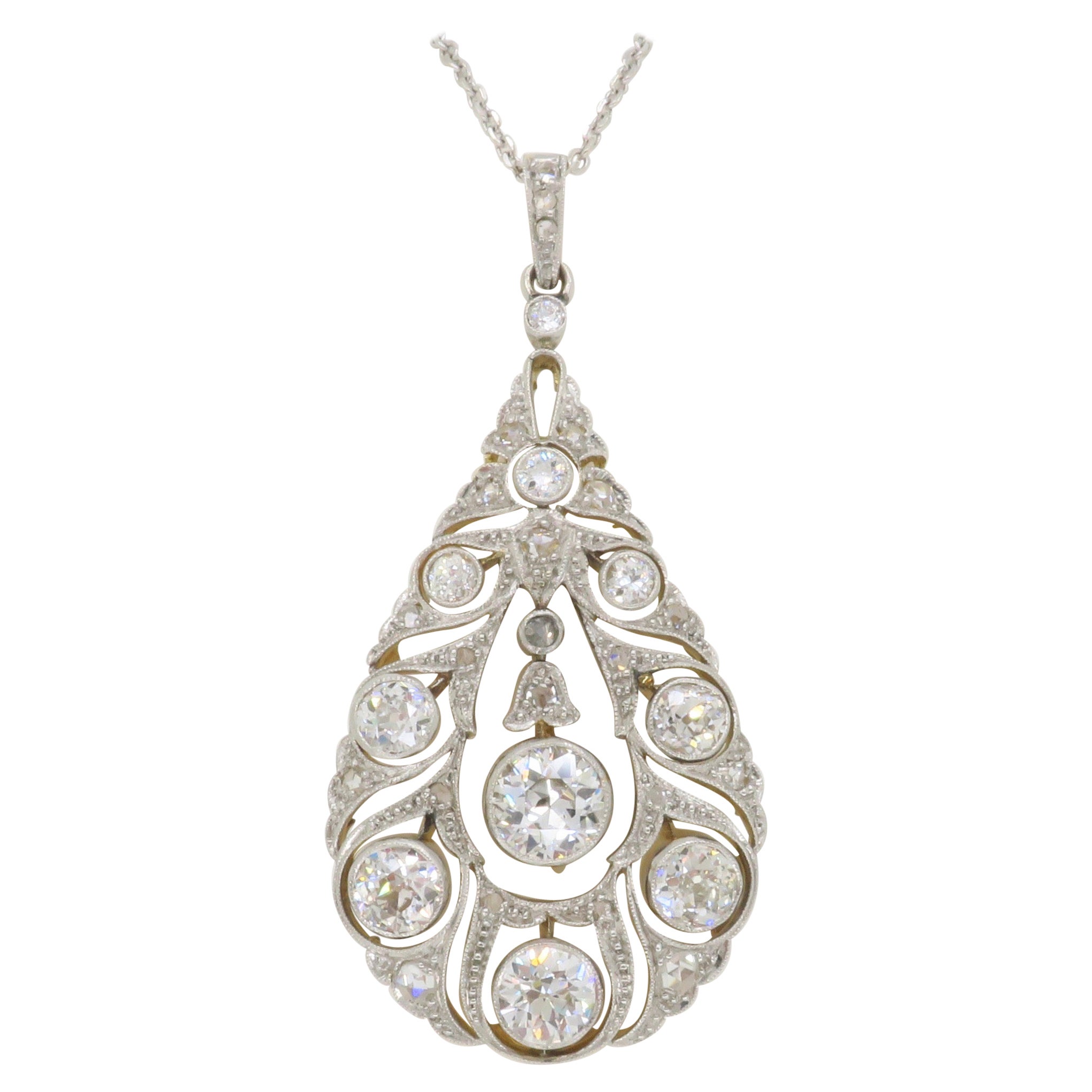 Vintage Diamond Drop Pendant Made in 18karat White and Yellow Gold  For Sale
