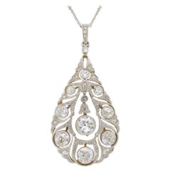 Vintage Diamond Drop Pendant Made in 18karat White and Yellow Gold