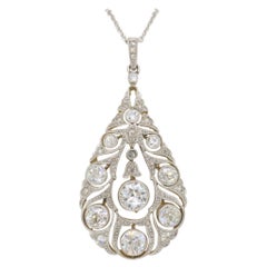 Pendentif goutte vintage en or blanc et jaune 18 carats avec diamants 