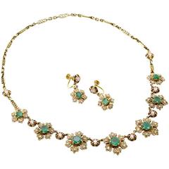 Emerald Diamond Necklace Convertible Bracelet Earrings Set 8